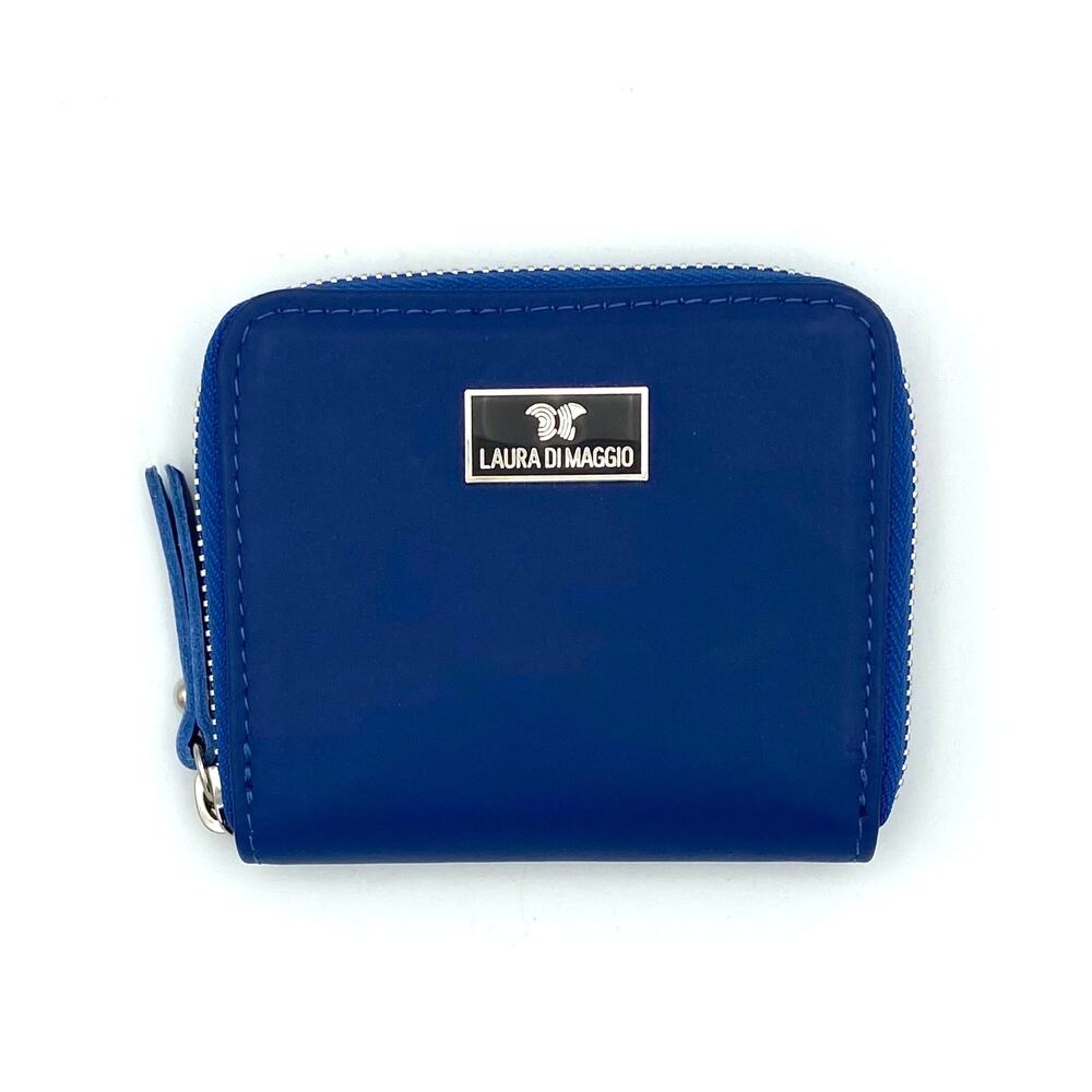 Royal Blue Leather Wallet Small Zip Around Laura Di Maggio Made in Italy New